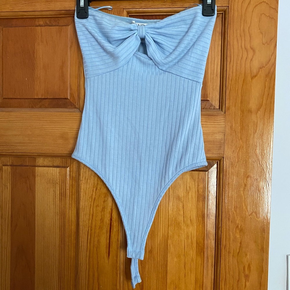 blue strapless bodysuit